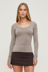 Wool Blend Scoop Long Sleeve T Shirt