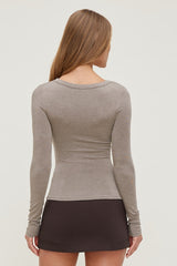 Wool Blend Scoop Long Sleeve T Shirt