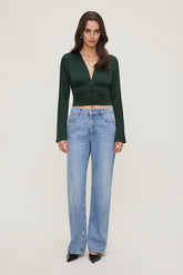 Draped V Neck Satin Blouse