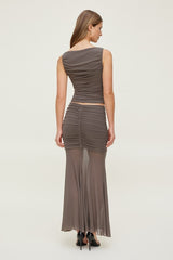 Ruched Mesh Maxi Skirt
