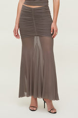 Ruched Mesh Maxi Skirt