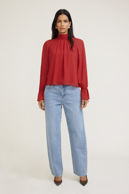 High Neck Gathered Blouse