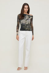 Cleo Printed Mesh Long Sleeve Top