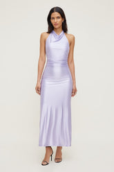 Stretch Satin Halter Maxi Dress