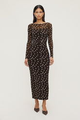 Polka Dot Mesh Maxi Dress