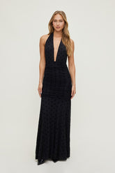 Polka Dot Mesh Maxi Dress