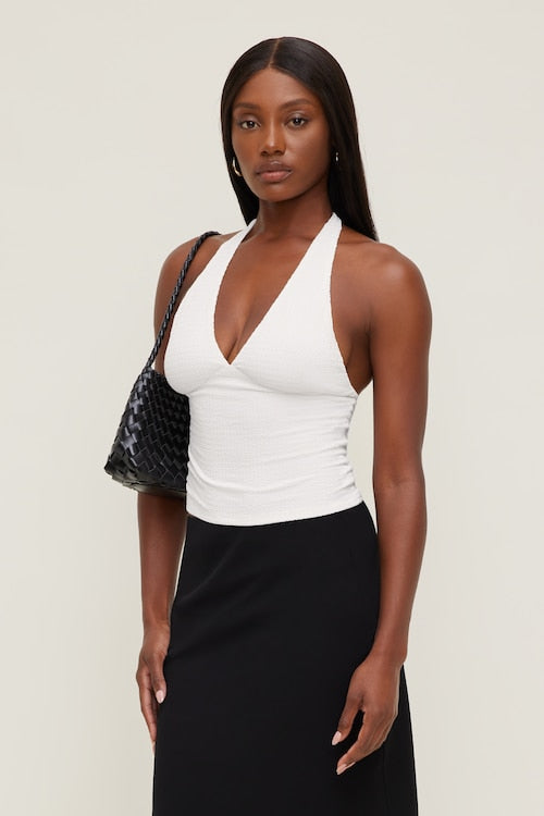 Textured Plunge Halter Top