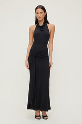 Scarlet Draped Mesh Maxi Dress