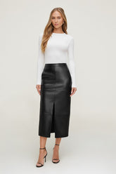 Structured Faux Leather Midi Skirt