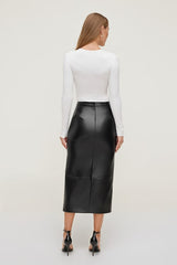 Structured Faux Leather Midi Skirt