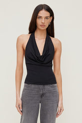 Cowl Neck Mesh Halter Top