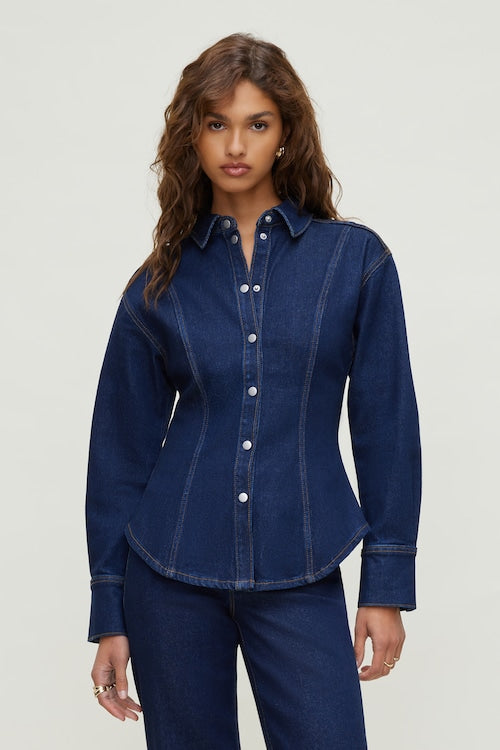 Cinched Stretch Denim Shirt