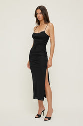 Ruched Mesh Midi Dress