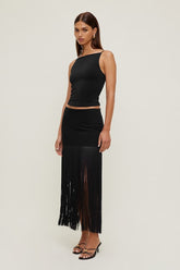 Ponte Fringe Maxi Skirt
