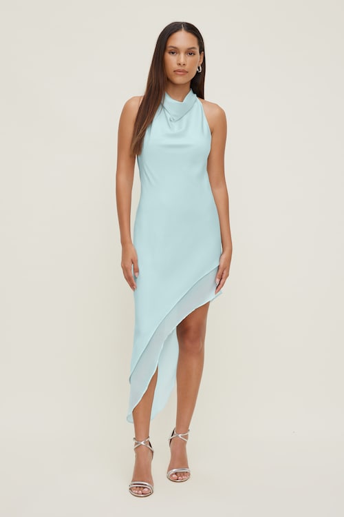 Asymmetric Satin Maxi Dress