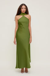 Halter Scarf Satin Maxi Dress