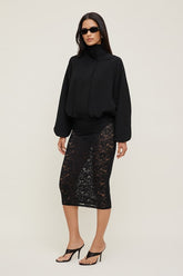 Sheer Lace Midi Skirt