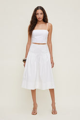 Drop Waist Poplin Midi Skirt