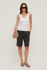 Linen High Rise Bermuda Shorts