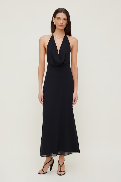 Floral Plunge Cowl Neck Maxi Dress