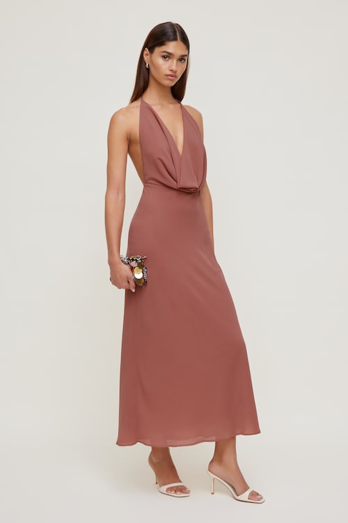 Plunge Cowl Neck Maxi Dress