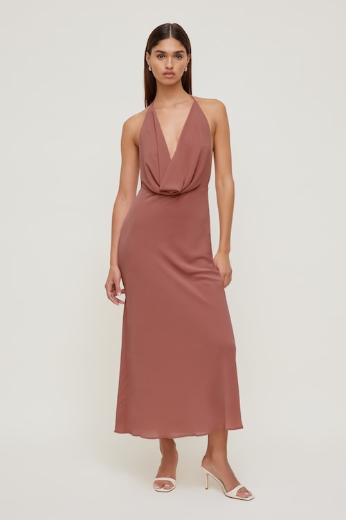 Plunge Cowl Neck Maxi Dress