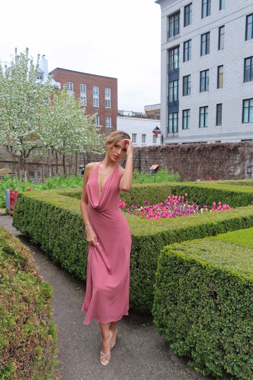 Plunge Cowl Neck Maxi Dress