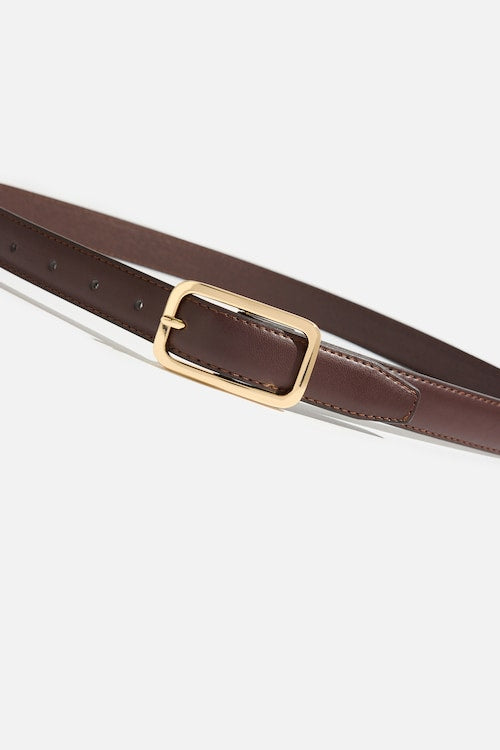 Rounded Rectangle Slim Faux Leather Belt