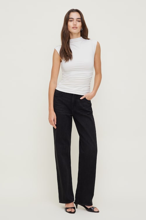 Mika Rhinestone Mid Rise Relaxed Straight Leg Jeans