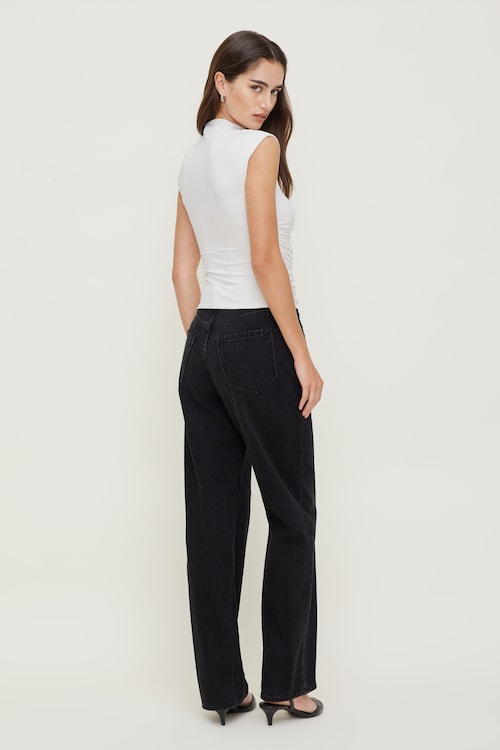Mika Rhinestone Mid Rise Relaxed Straight Leg Jeans