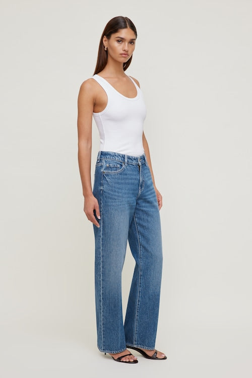 Mika Rhinestone Mid Rise Relaxed Straight Leg Jeans