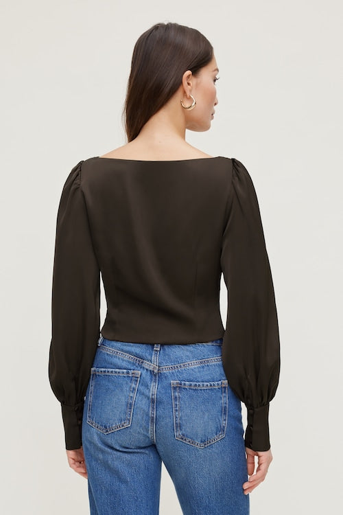 Faye Cropped Boat Neck Satin Blouse