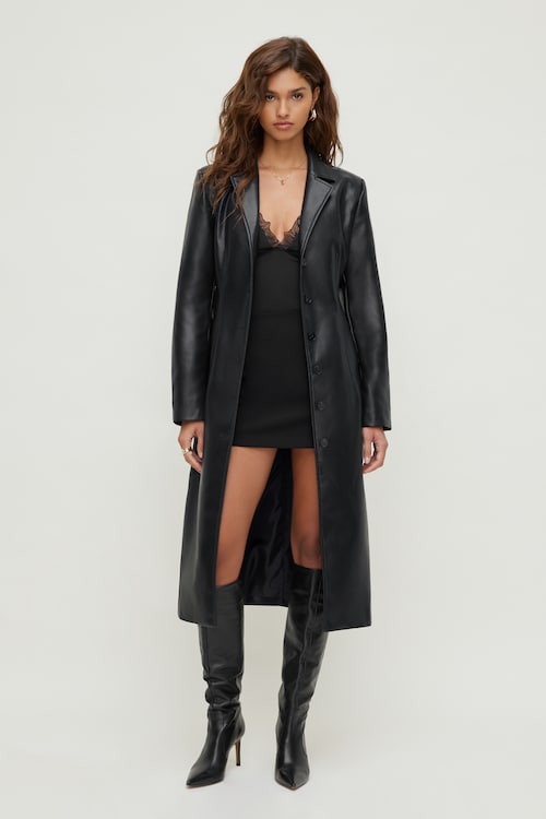 Faux Leather Trench Coat