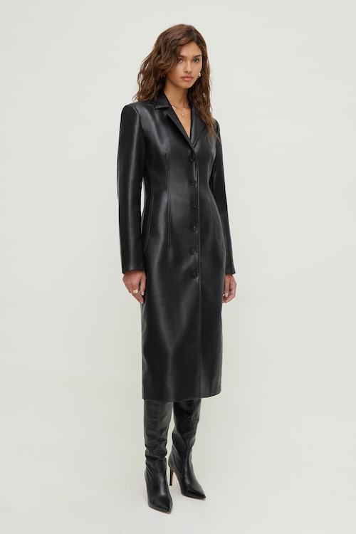 Faux Leather Trench Coat