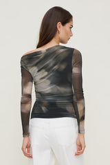 Cleo Printed Mesh Long Sleeve Top