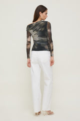 Cleo Printed Mesh Long Sleeve Top