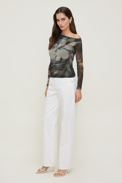 Cleo Printed Mesh Long Sleeve Top