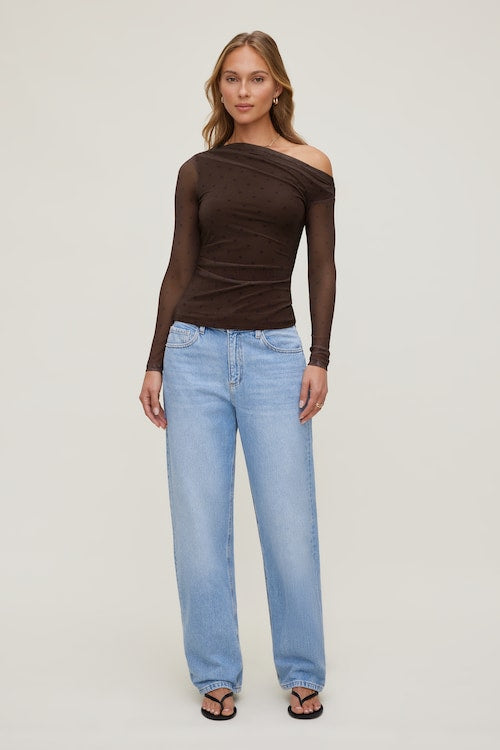 Cleo Printed Mesh Long Sleeve Top