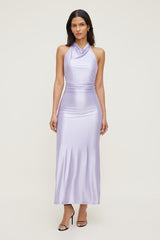 Stretch Satin Halter Maxi Dress