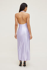 Stretch Satin Halter Maxi Dress