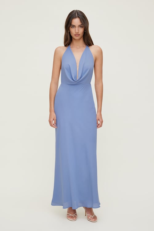Floral Plunge Cowl Neck Maxi Dress