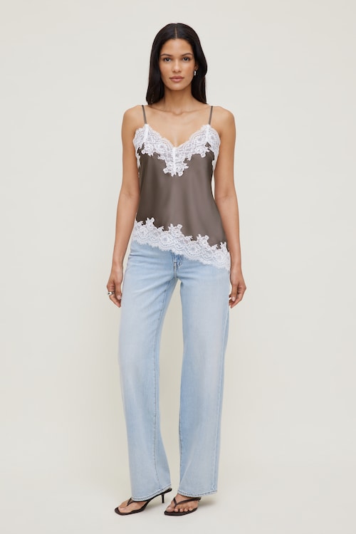 Cassie Asymmetric Lace Satin Cami