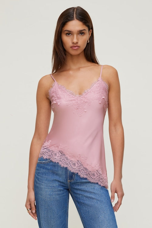 Cassie Asymmetric Lace Satin Cami
