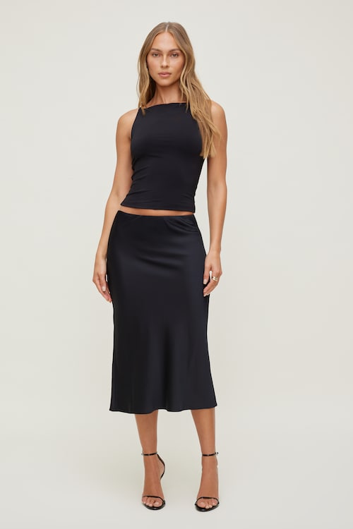 Delila Satin Midi Skirt