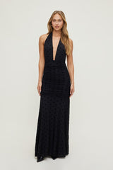 Polka Dot Mesh Maxi Dress