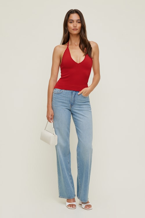 Scallop Trim Sweater Halter Top
