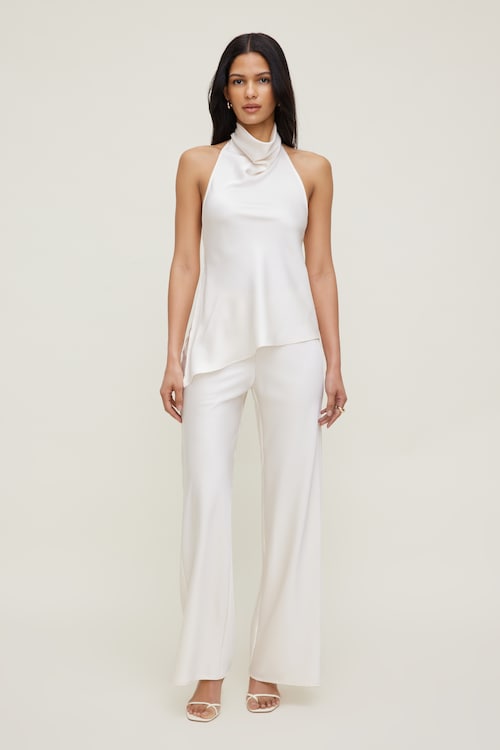 Asymmetric Satin Halter Blouse