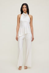 Asymmetric Satin Halter Blouse