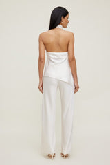 Asymmetric Satin Halter Blouse