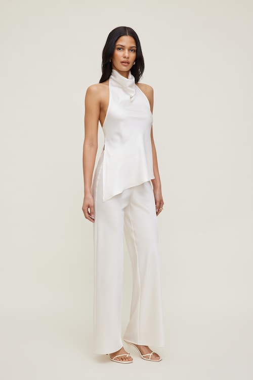 Asymmetric Satin Halter Blouse